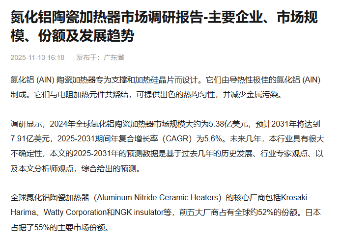 氮化铝陶瓷加热器市场调研报告.png