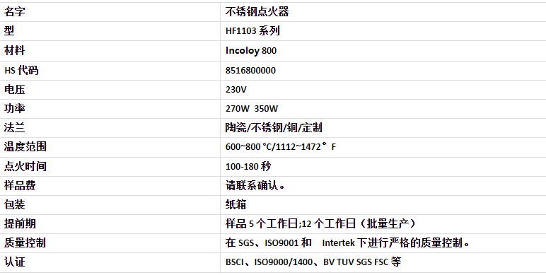 HF1103系列不锈钢点火器认证与相关参数.png